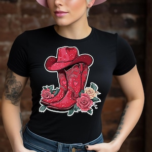 Valentine Cowboy Boots PNG: Pink Hat & Rose Clipart (Digital Download)