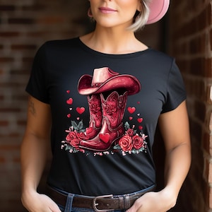 Valentine Cowboy Boots PNG: Pink Hat & Rose Clipart (Digital Download)