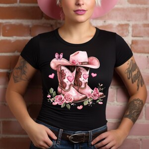 Valentine Cowboy Boots PNG: Pink Hat & Rose Clipart (Digital Download)