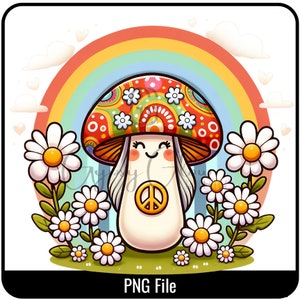 Groovy Mushroom PNG: Hippie Psychedelic Clipart (Digital Download)