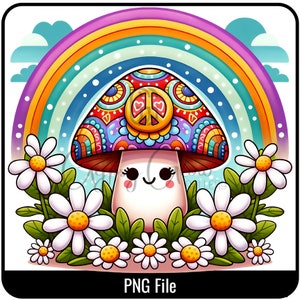 Groovy Mushroom PNG: Hippie Psychedelic Clipart (Digital Download)