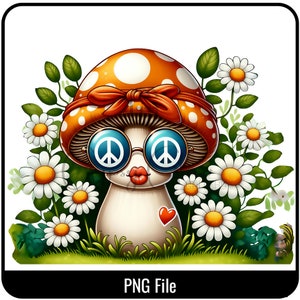 Vibrant Groovy Mushrooms PNG, Hippy mushrooms clipart, colorful mushrooms, psychedelic art, groovy clipart, digital download, hippie