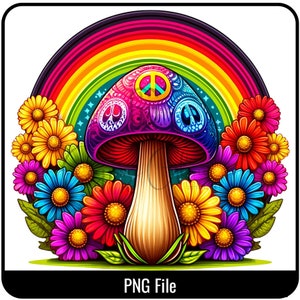 Groovy Mushroom PNG: Hippie Psychedelic Clipart (Digital Download)