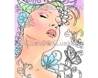 B. K. Lusk - Digital Download Digistamp - Clipart Zentangle Mermaid Fairy Coloring Page - Tattoo Flash Scrapbook Craft Art