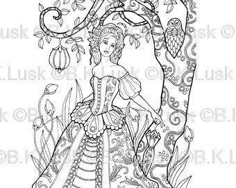 B. K. Lusk - Digital Download Digistamp- Clipart Art Nouveau Elaborate Adult Coloring Page - Tattoo Flash Scrapbook Craft Art