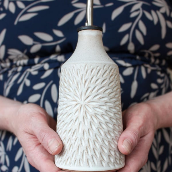Handmade Ceramic Oil Pourer Bottle: Pottery Olive Oil Cruet