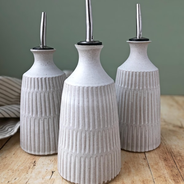 Handmade Ceramic Oil Pourer Bottle: white Olive Oil Cruet