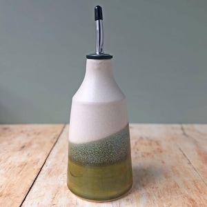 Handmade Ceramic Oil pourer, green and white, 400ml