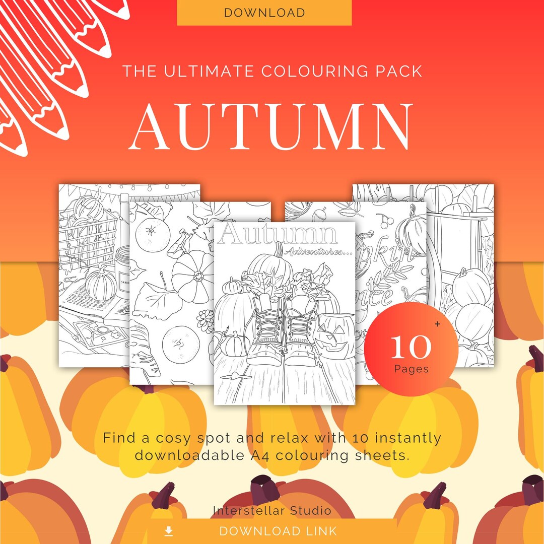Autumn Coloring Pages | Pumpkin, Conkers, Halloween (PDF Download) - Etsy