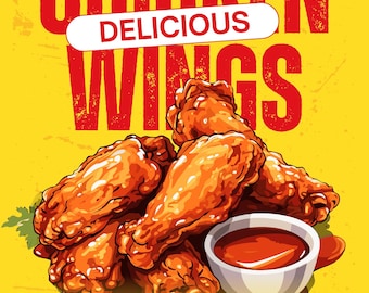 Chicken Wings Restaurant Flyer | Food Promotion Poster (Editable Canva)