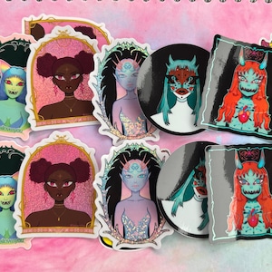 Adesivos Monster Girl - Vampiro, Alien, Glitter, Gótico - Decalques Mágicos e Macabros para Qualquer Superfície
