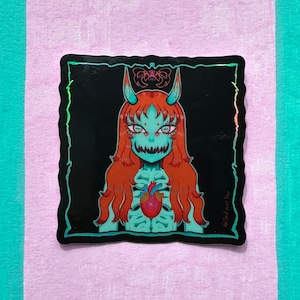 holografischer anatomischer Herz Anime Teufel Mädchen Sticker