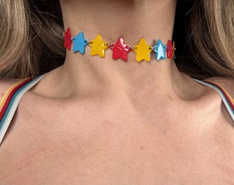primary color clown core star choker necklace
