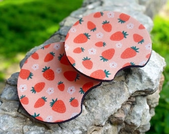 Strawberries pink design car coasters - Set of 2. Car accessories. Perfect way to make any vehicle look great! A brilliant gift for someone