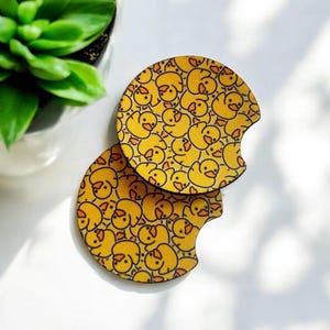 Yellow rubber duck design car coasters - Set of 2. Car accessories. Perfect way to make any vehicle look great! A brilliant gift for someone