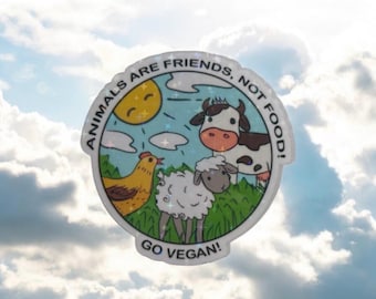 Animals are friends not food vegan sticker - holographic stars iconic sticker for laptop, computer, house, office or give as gift / present.