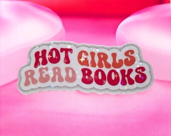 Hot girls read books sticker - holographic stars iconic sticker for laptop, computer, book, aesthetics, office or give as gift / present.
