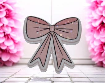 Pink bow Sticker - holographic stars iconic sticker for laptop, computer, sticker book, aesthetics, house, office or give as gift / present.
