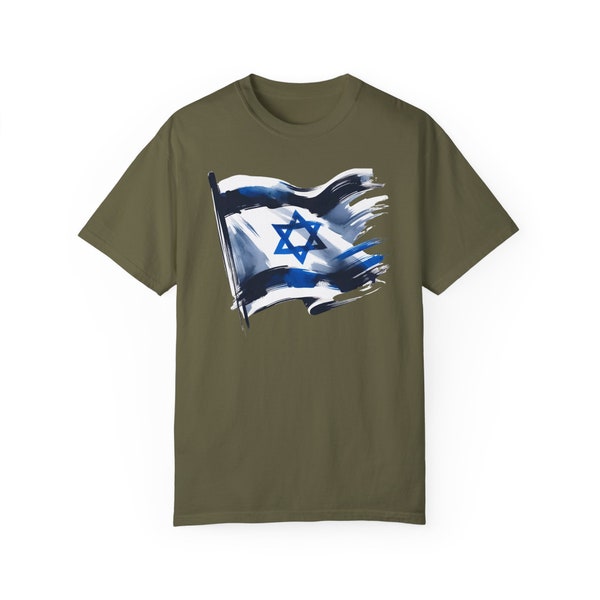 Israeli Flag Japanese Style Ink Painting Classic Garment-Dyed T-shirt