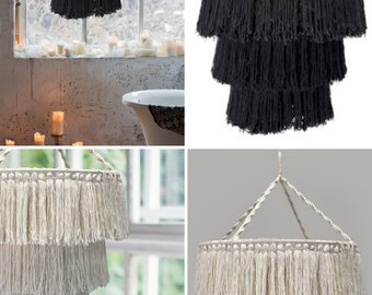 Large Handmade Soft Boho Macrame Chandelier/Light Fitting/Ceiling Lamp Shade/Natural Or Black