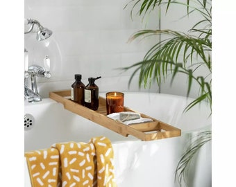 Large Bathroom Bamboo Bath Bridge/Wooden Slatted Bathtub Caddy Tray Shelf