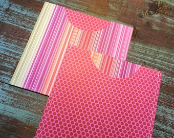 CD Paper Sleeves Set • Stripes & Dots • Handmade Pair of Disk Covers • Envelopes • Gift Wrap • Pockets • Printed Paper • DVD