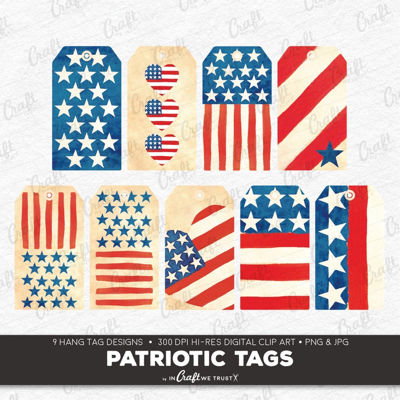 Digital Collage Sheet Patriotic Printable Hang Tags 9 Instant Download Hangtag & Gift Tag Designs JPG PNG image 2