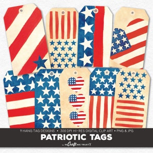 Digital Collage Sheet Patriotic Printable Hang Tags 9 Instant Download Hangtag & Gift Tag Designs JPG PNG image 1