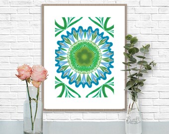 Bali Blues 4 Digital Print • Kaleidoscope Mandala Bright Island Pattern • Instant Download • Home Decor Wall Art • Printable Poster Artwork