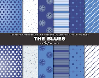 The Blues Digital Papers • 12 Hi-Res Print Designs • 12" x 12" Backgrounds • Commercial & Personal Use • Instant Art Downloads