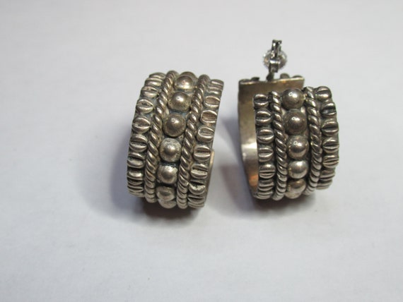 Vintage .925 Silver Mexico Hoop Earrings - image 7