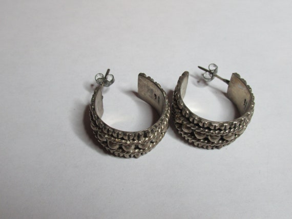 Vintage .925 Silver Mexico Hoop Earrings - image 2