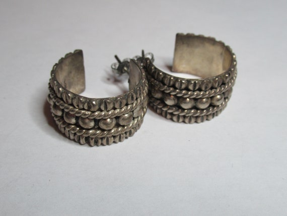 Vintage .925 Silver Mexico Hoop Earrings - image 6