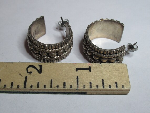 Vintage .925 Silver Mexico Hoop Earrings - image 5