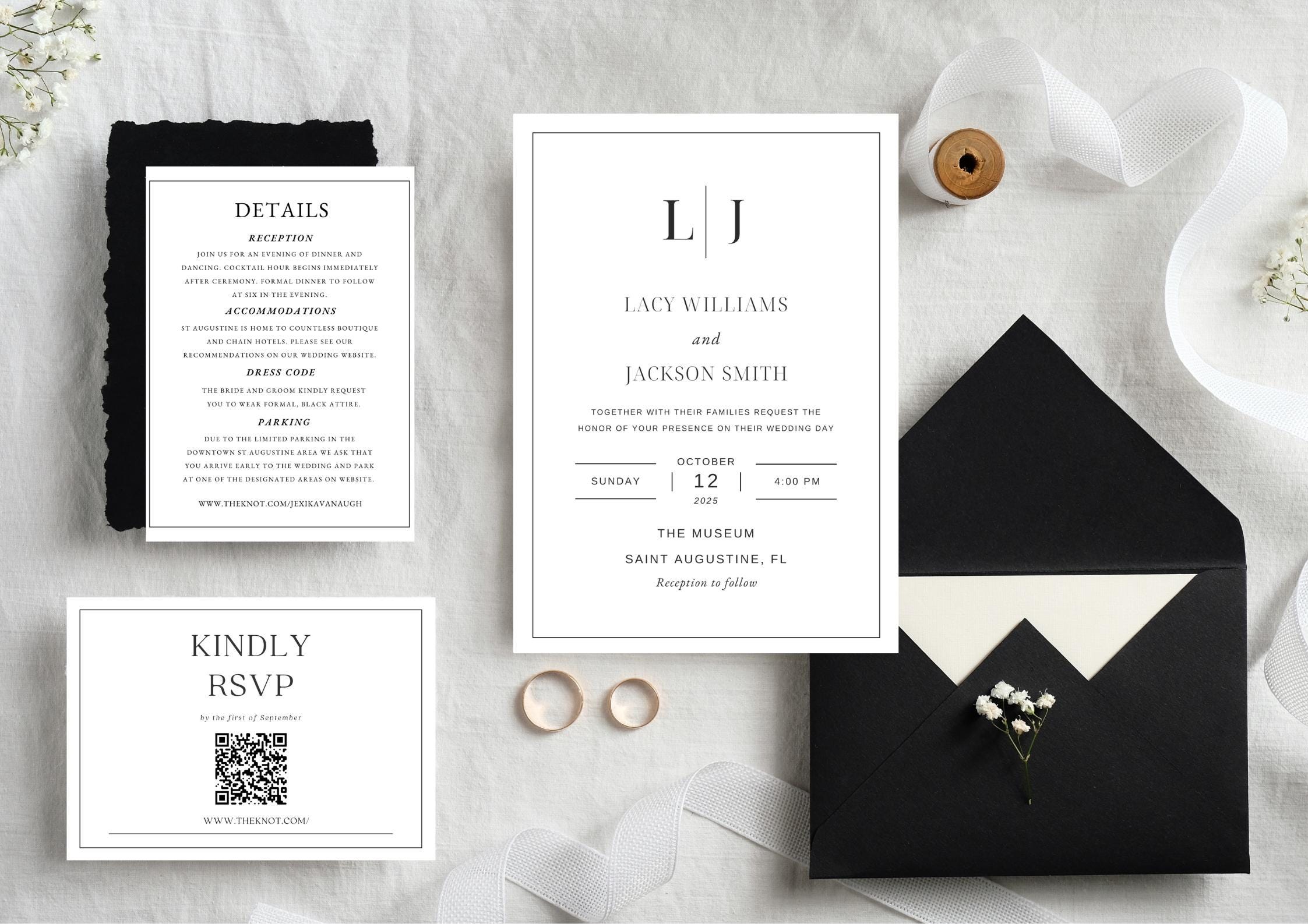 Minimalist Wedding Invitation Bundle: Black and White With QR Code - Etsy