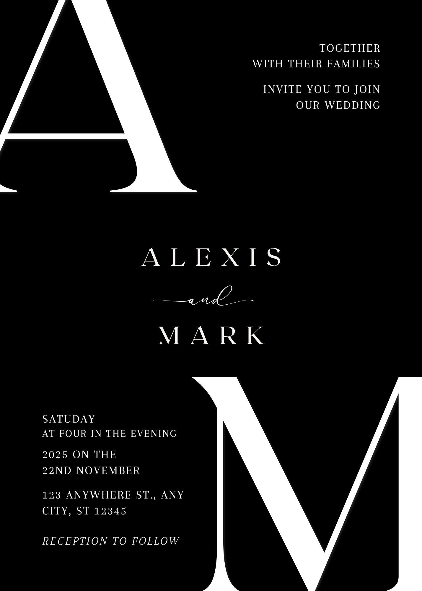 Minimalist Black and White Wedding Invitation Template Formal, RSVP