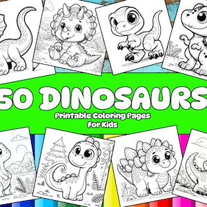 Dibujos para colorear para niños - 50 dinosaurios, dibujos para colorear de dinosaurios, dibujos para imprimir de dinosaurios, dibujos para colorear de dinosaurios para niños pequeños y preescolares
