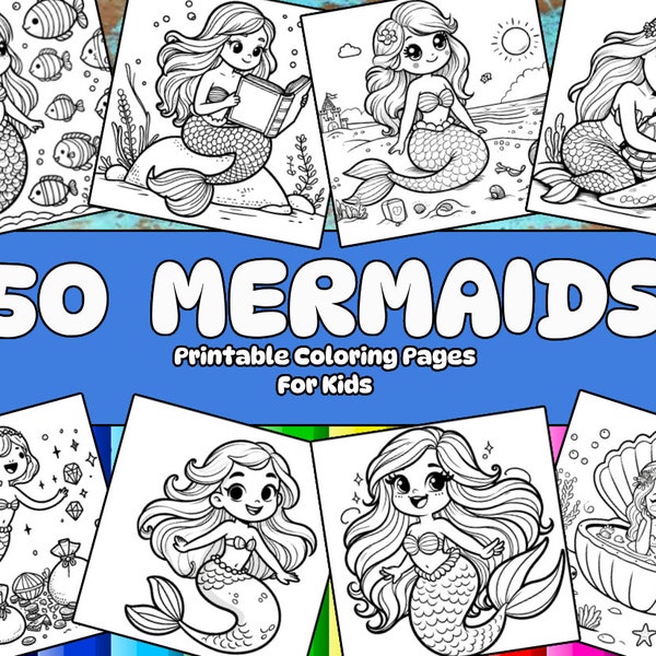 Coloring pages for kids - 50 Cute Mermaid, Mermaid Coloring Pages, Mermaid Printables ,Printable Mermaid Coloring Pages for Girls