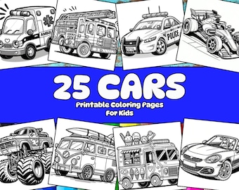 Car Coloring Pages for Kids – 25 Printable Designs (PDF, ZIP)