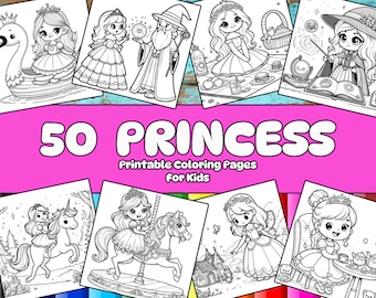 50 Princess Coloring Pages – Magical Adventure for Kids (Digital Download)