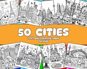 Cities Coloring Pages for Kids – 50 Global Landmarks (Printable PDF)