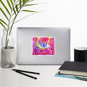 Adesivo artistico con occhio mistico, adesivo con illustrazione unica dell'occhio, adesivo in vinile artistico, adesivo con occhio rosa e oro, adesivo artistico con occhio viola