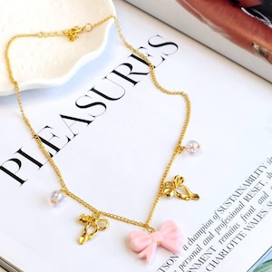 14k Gold Plated Bow Charm Necklace, Pink Bow Pendant, Bow Charm Necklace, Charm Necklace, Handmade Jewellery, Gift For Her, Handmade