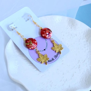 Gold Maple Leaf Earrings, Autumn Dangle Earrings, 14k Gold Plated Earrings, Leaf Earrings, Minimalist Jewellery, Handmade Jewellery, Gift