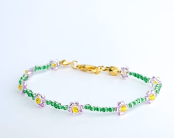 Bracelet Marguerite Pour Femmes Perles Faites à La Main Bracelets à Fleurs Réglable Chaîne En Acier Inoxydable Chaîne Bijoux Cadeau Pour Elle (couleur : Vert