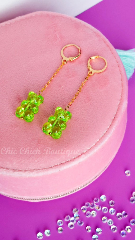Gummy Bear Earrings, Gummy Bear Hoop, Huggie Earrings, 14k Gold 