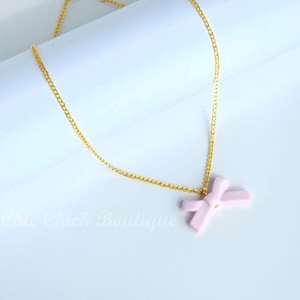 New 14k Gold Plated Pink Bow Charm Necklace, Bow Necklace, Gift for Her, Jewellery for Her, Gifting, Chain Necklace