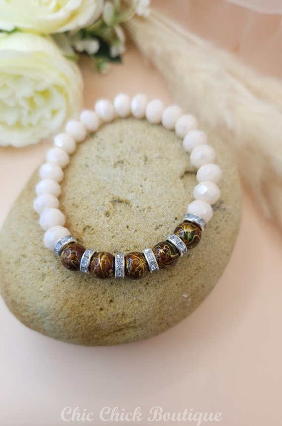 Bracelet Perles De Cristal Rose - Élastique Ajustable - Sans Fermoir - Bijou Fantaisie Féminin