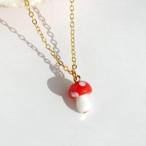 Glass Mushroom Necklace, Mushroom Pendant Necklace, Minimalist Jewellery, 14k Gold Plated, Mushroom Charm Necklace, Handmade Jewellery, Gift
