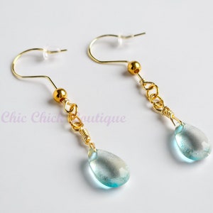 Teardrop Earrings, Waterdrop Earrings, Rain Drop Earrings, “Diamond Droplet”, Handmade, 14k Gold Plated, Wire Wrapped Earrings, Gift for Her